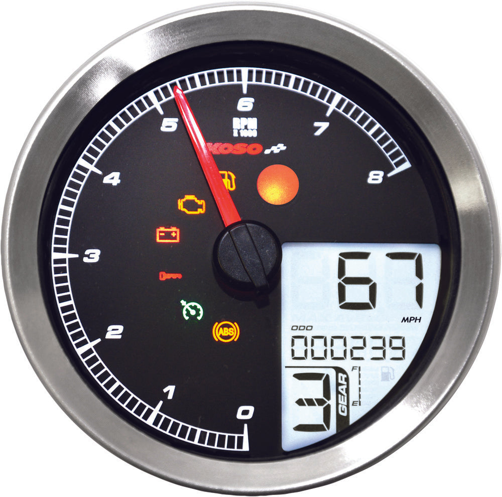 Koso North America 27-5797S BA051201 SPEEDO / TACH SIL BEZEL LCD COLOR CHANGE DISPLAY