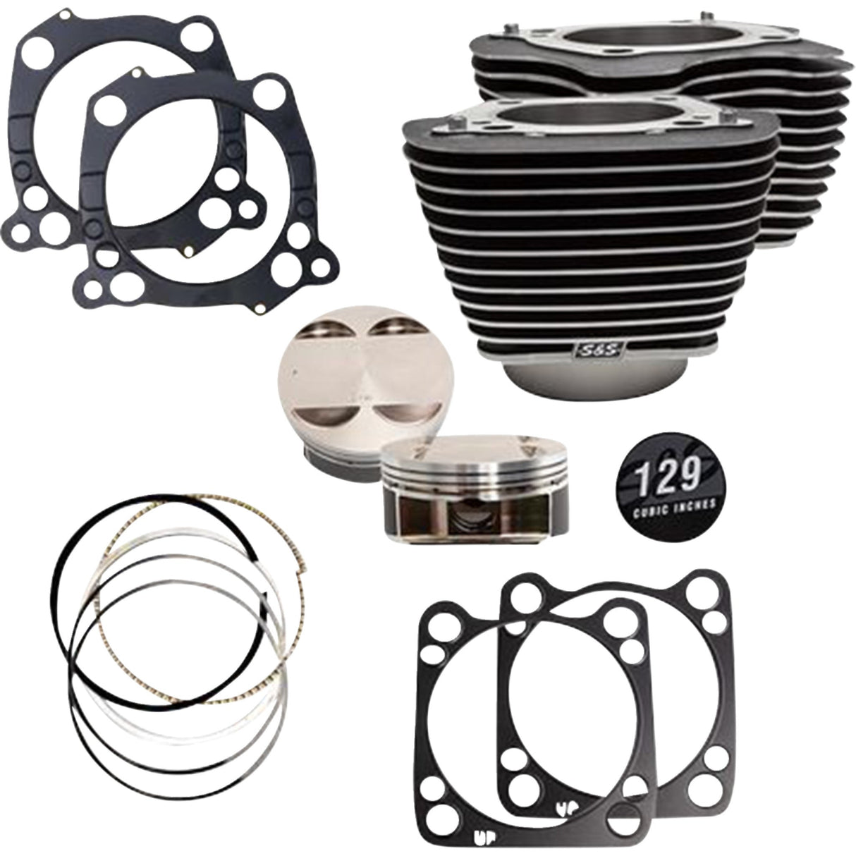 S&S CYCLE 0931-1205 910-0843A Big Bore Cylinder Kit 129" Cylinder Kit - 4.375" Stroke - Wrinkle Black w/Highlighted Fins - M8