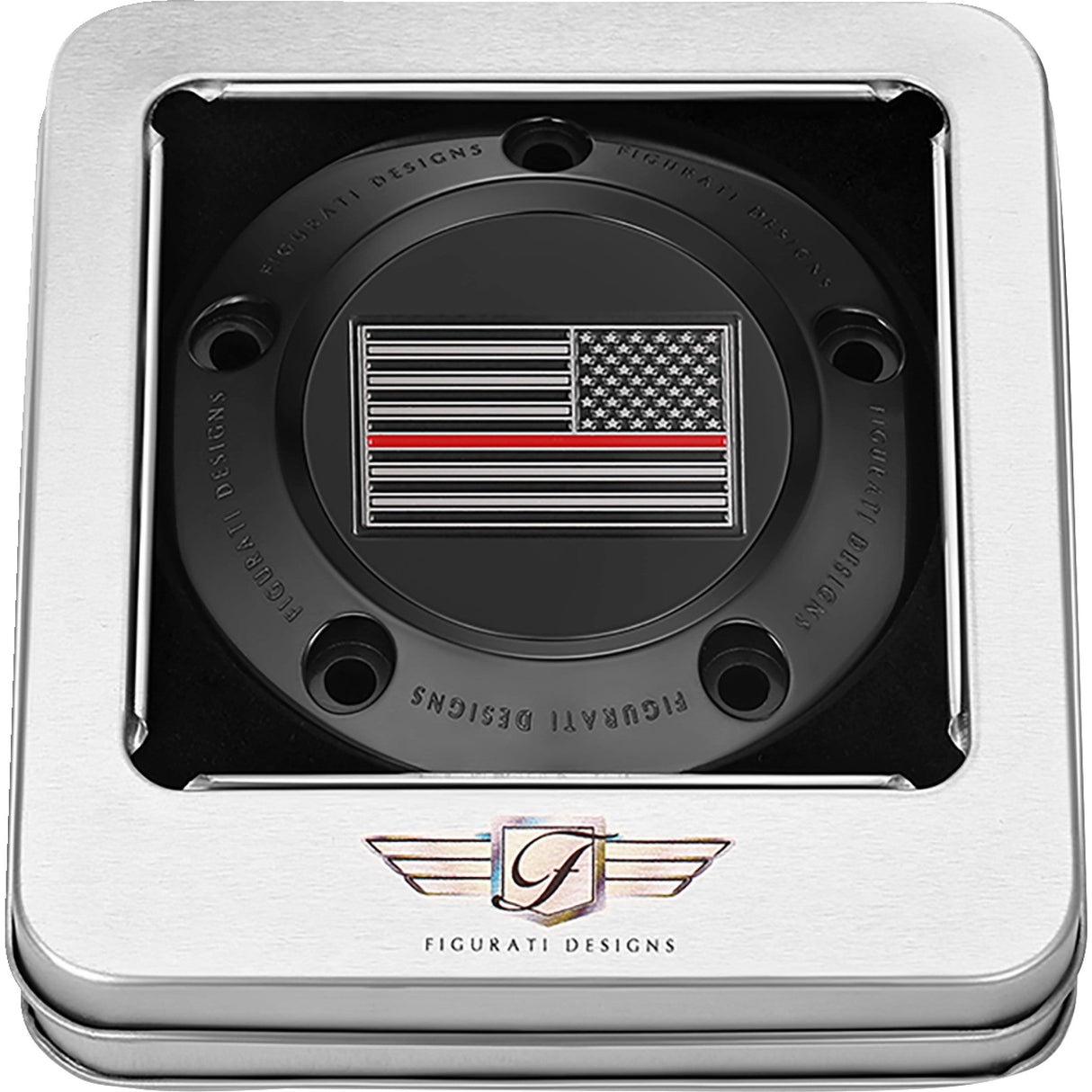 Figurati Designs Timing Cover 5 Hole Red Line American Flag Black - FD75-TC-5H-BLK For Harley Motorcycles 1999-2017