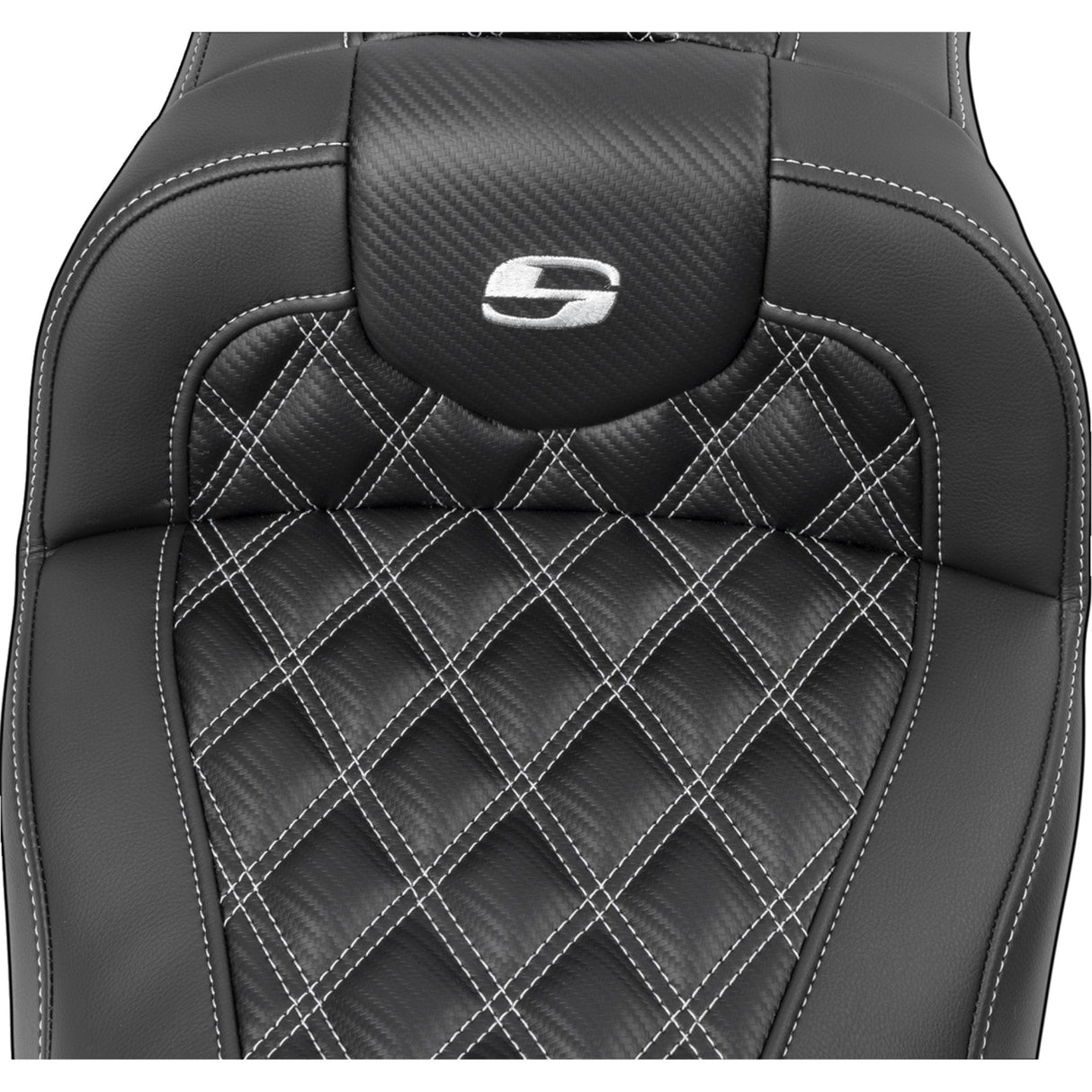 Saddlemen Roadsofa™ Lattice Stitch Seat With Backrest Carbon Fiber Silver Stitch - 823-07-206B5 For Harley Touring 2023-2026