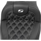 Saddlemen Roadsofa™ Lattice Stitch Seat With Backrest Carbon Fiber Silver Stitch - 823-07-206B5 For Harley Touring 2023-2026