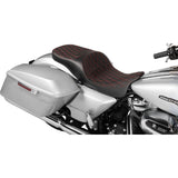 DRAG SPECIALTIES SEATS 0801-1982 Extended Reach Freedom Touring Seats Extended Reach Freedom Seat - Vinyl - Double Diamond - Red Stitch - FLT/FLH '09-'24