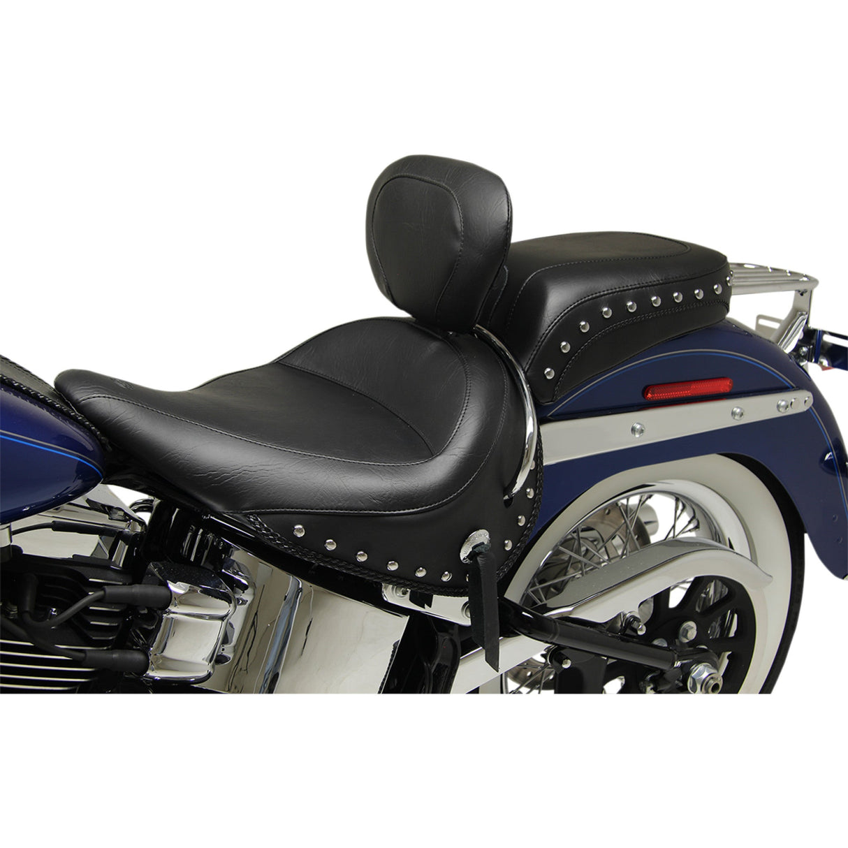 Mustang Wide Solo Seat With Removable Backrest With Backrest Black Studded With Concho - 79913 For Harley Softail Deluxe 2005-2017