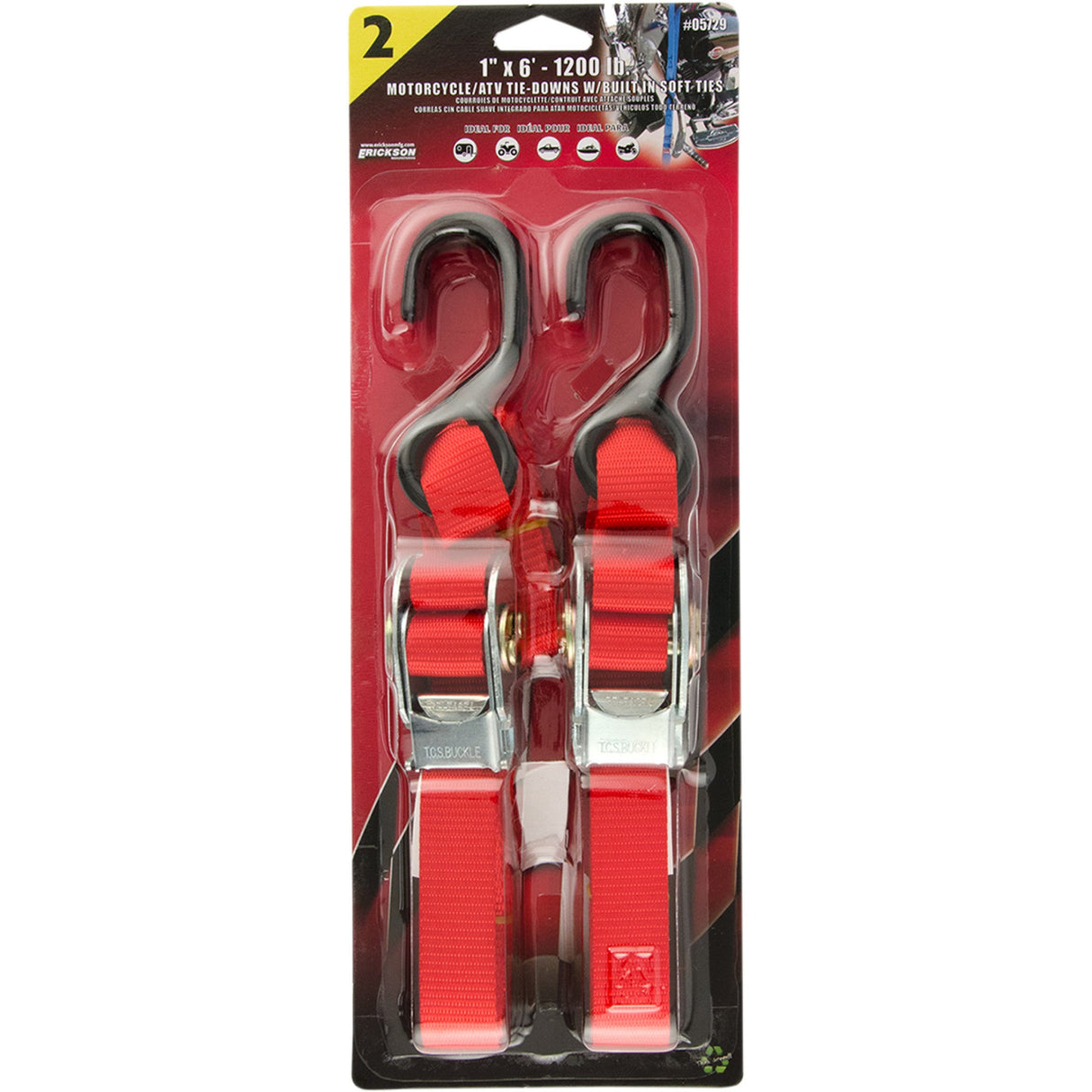 ERICKSON 3920-0408 05729 1" X 6' Tie-Downs with Over-Center Style Buckles Over-Center Buckle Strap - 1" x 6' - Red