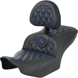 Saddlemen Roadsofa™ Lattice Stitch Seat With Backrest Carbon Fiber Blue Stitch - 823-07-206B1 For Harley Touring 2023-2026