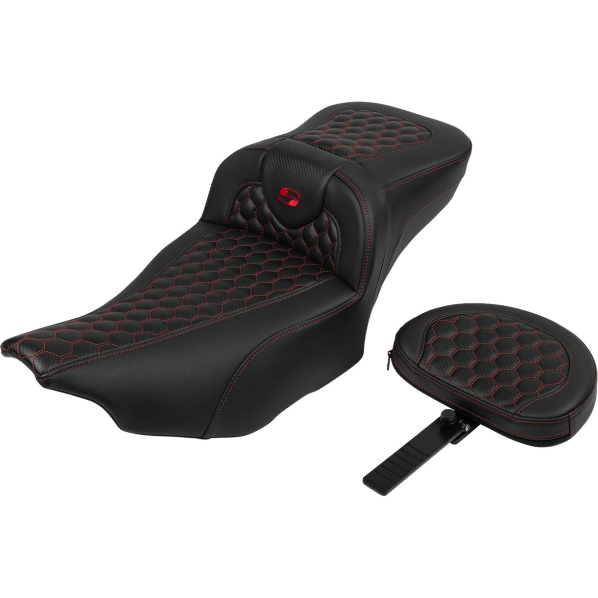 Saddlemen Roadsofa™ Extended Reach Seat With Backrest Honeycomb Red Stitch - 823-07-190B4 For Harley Touring 2023-2026