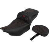 Saddlemen Roadsofa™ Extended Reach Seat With Backrest Honeycomb Red Stitch - 823-07-190B4 For Harley Touring 2023-2026