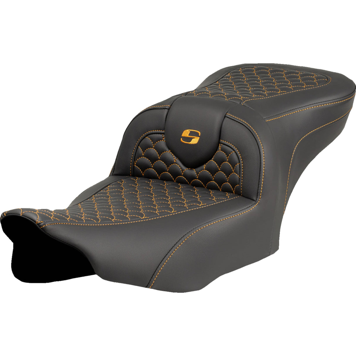 Saddlemen Dragon Scale Stitch RoadSofa™ Seat Gold Stitch Without Backrest - 823-07-20807 For Harley Touring 2023-2026