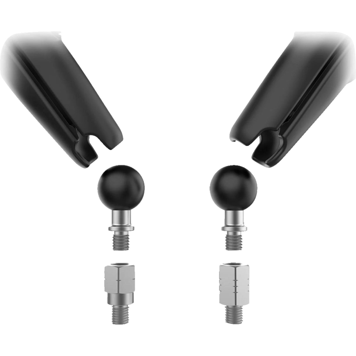 RAM MOUNTS 0640-1720 RAM-B-349-RTA-C-465R Tough-Mirror™ Kit with M10-1.25 Bases/Reverse Adapter - Long Arm Tough-Mirror™ - Side View - Oval - Black - Left/Right - Long Arm