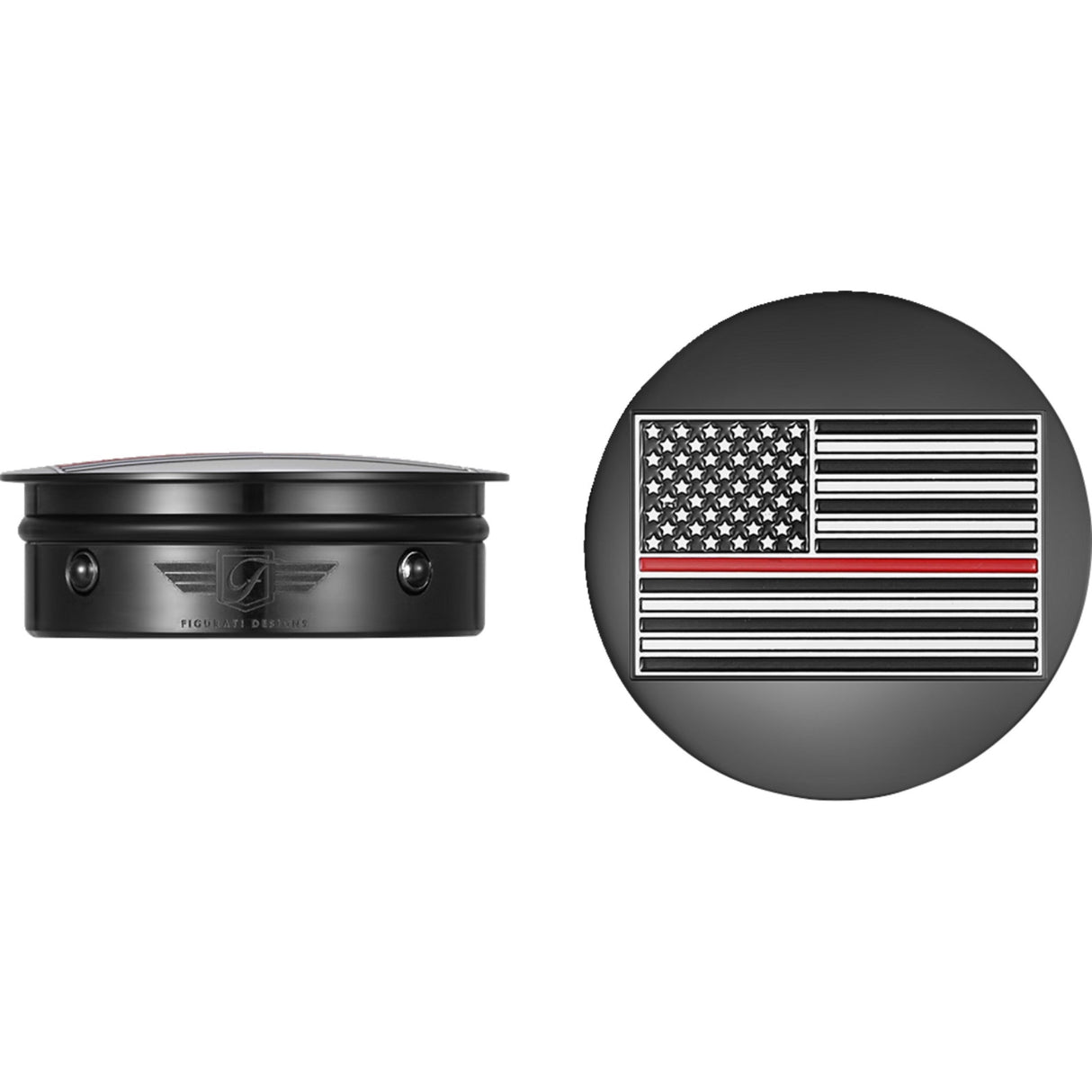 Figurati Designs Swing Arm Covers Red Line American Flag Custom Black Reversed - FD75-AFRL-BLK For Harley Motorcycles 1980-2026