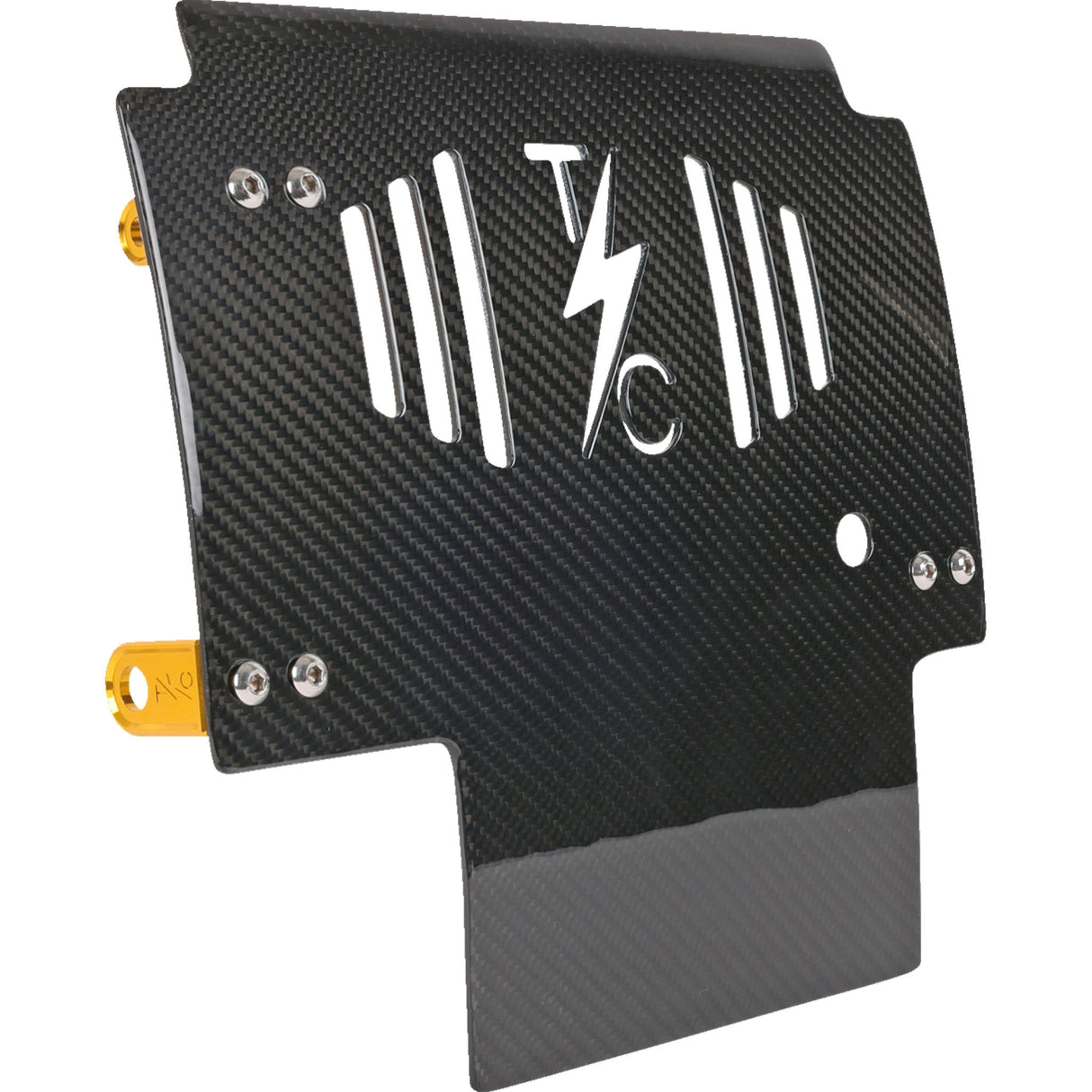 Thrashin Supply CO. Carbon Fiber Skid Plate Gloss With Gold Brackets - TSC-3034-5 For Harley Touring 2023-2026