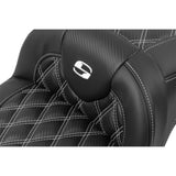 Saddlemen Roadsofa™ Extended Reach Seat Without Backrest Lattice Stitch White Stitch - 823-07-20706 For Harley Touring 2023-2026