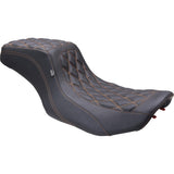 Mustang Double Diamond Squareback Seat Orange Stitch - 88415MO For Harley Touring 2023-2026