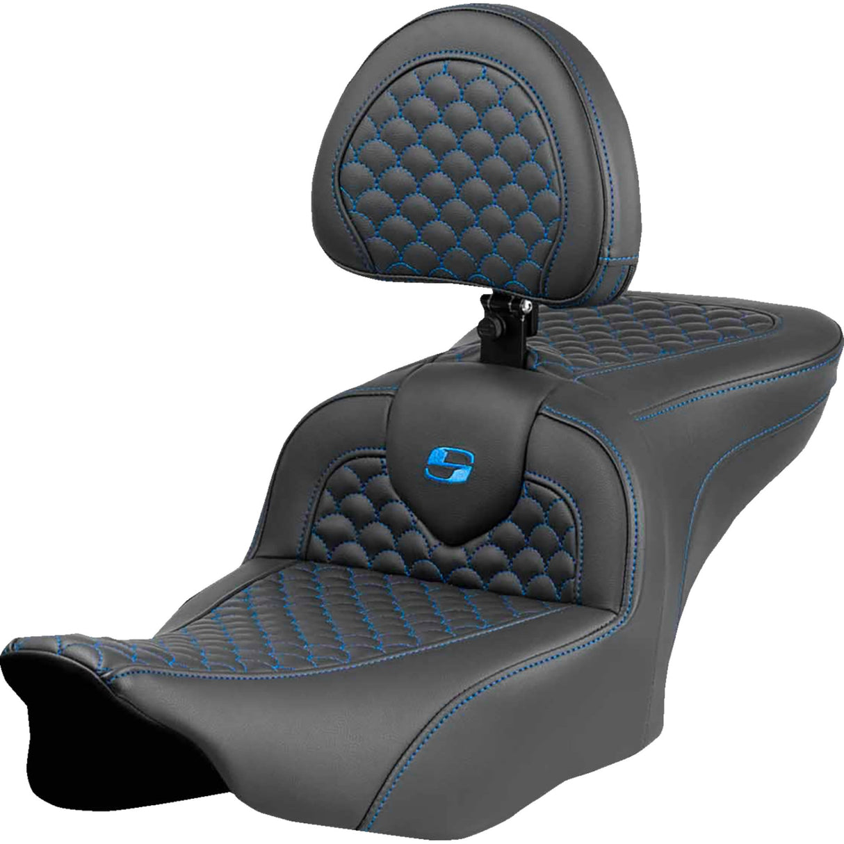 Saddlemen Dragon Scale Stitch RoadSofa™ Seat Blue Stitch With Backrest - 823-07-208B1 For Harley Touring 2023-2026
