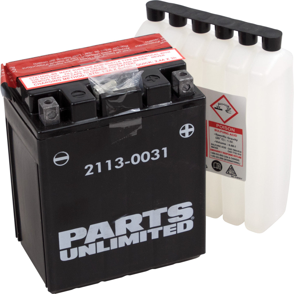PARTS UNLIMITED 2113-0031 AGM Maintenance-Free Battery AGM Battery - YTX14AHLBS .732 L