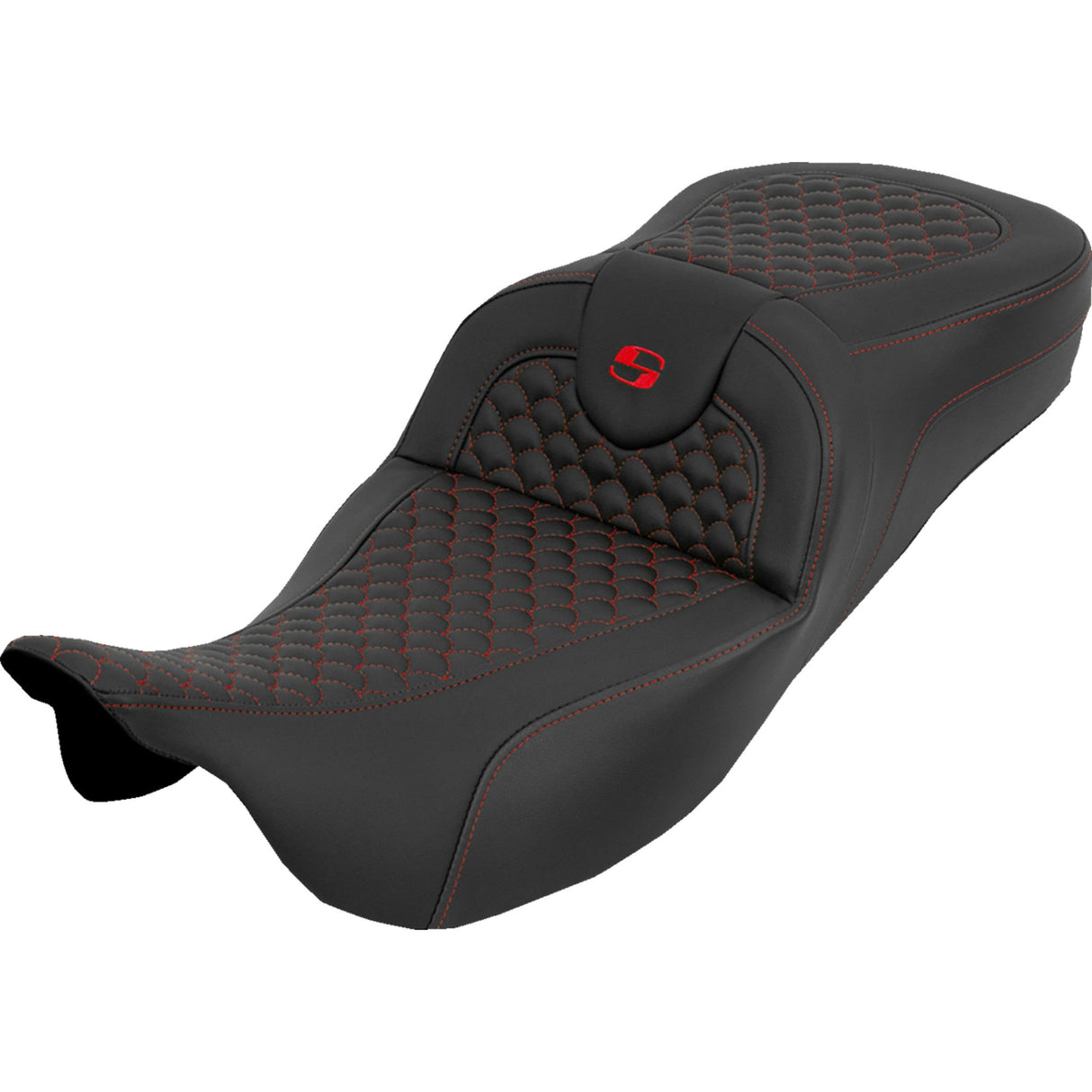 Saddlemen Extended Reach RoadSofa™ Seat Dragon Scale Without Backrest Red Stitch - 808-07B-20904 For Harley Touring 2008-2024