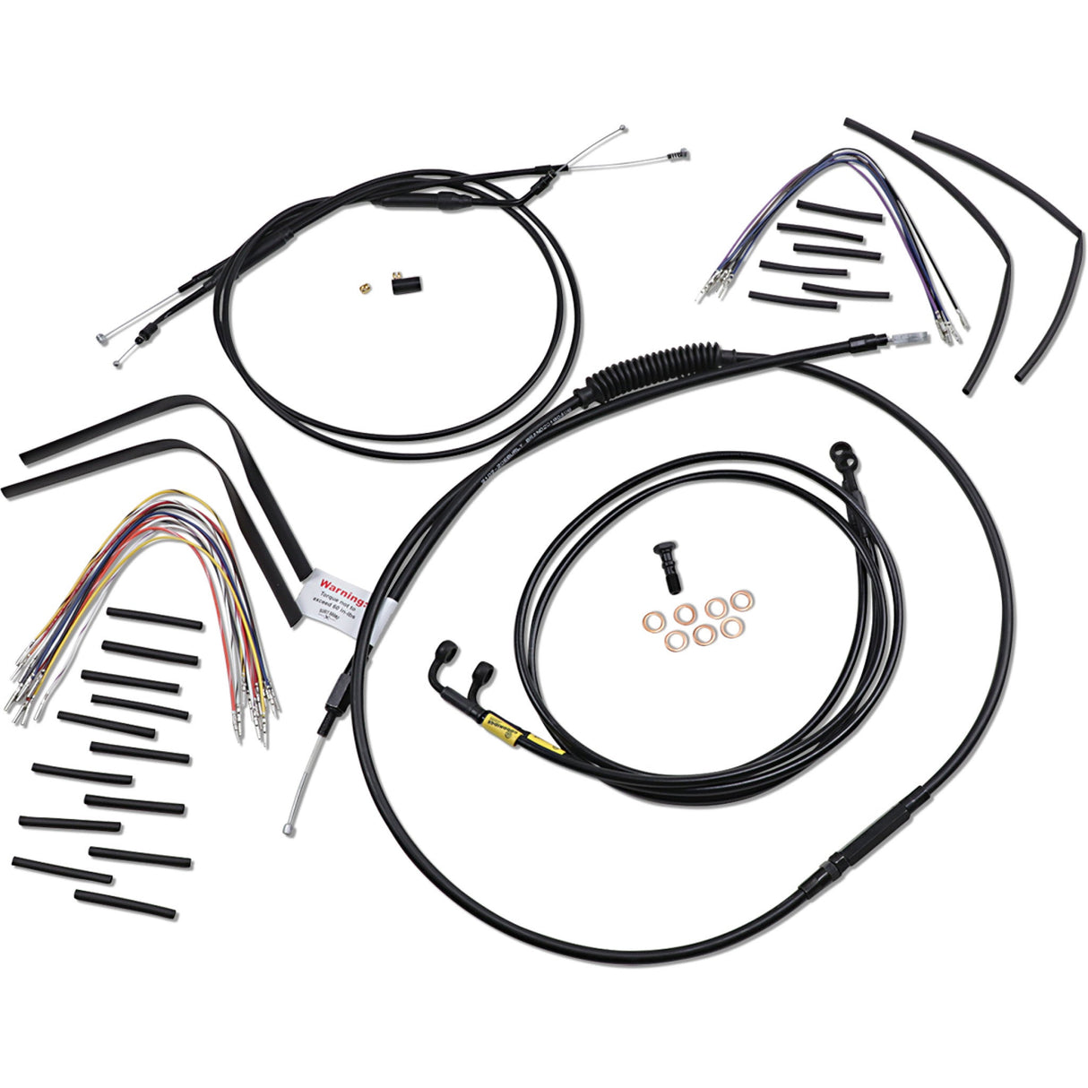 Burly Brand Complete Black Vinyl Handlebar Cable Line Kit For Ape Hangers 12" - B30-1192 For Harley Dyna 1996-2005