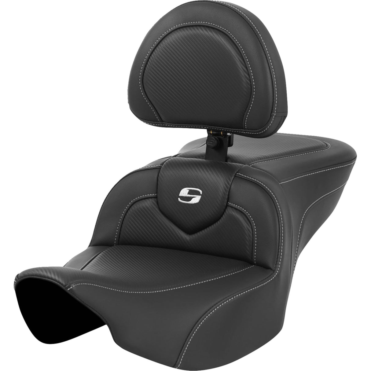 Saddlemen Roadsofa™ Carbon Fiber Seat Silver Stitch Silver Logo With Backrest - 823-07-185BR For Harley Touring 2023-2026