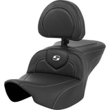 Saddlemen Roadsofa™ Carbon Fiber Seat Silver Stitch Silver Logo With Backrest - 823-07-185BR For Harley Touring 2023-2026