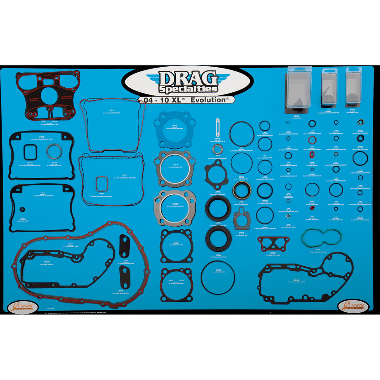 DRAG SPECIALTIES 0934-1878 Gasket, Seal and O-Ring Display for 04-15 Xl Evolution Motors Gasket Board - XL