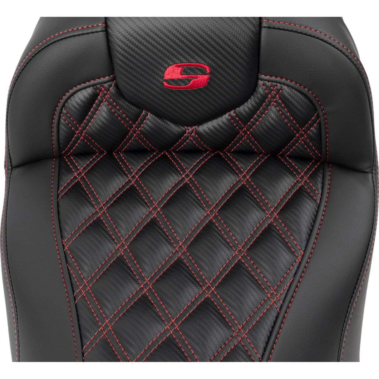 Saddlemen Roadsofa™ Lattice Stitch Seat Without Backrest Carbon Fiber Red Stitch - 823-07-20604 For Harley Touring 2023-2026