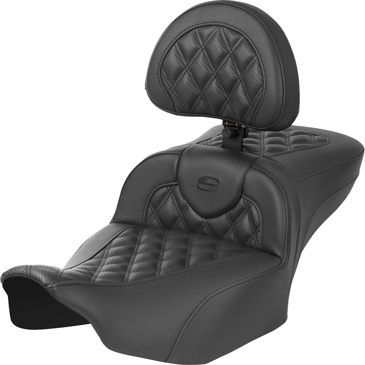 Saddlemen Roadsofa™ Extended Reach Seat With Backrest Carbon Fiber Lattice Stitch - 823-07-207B0 For Harley Touring 2023-2026