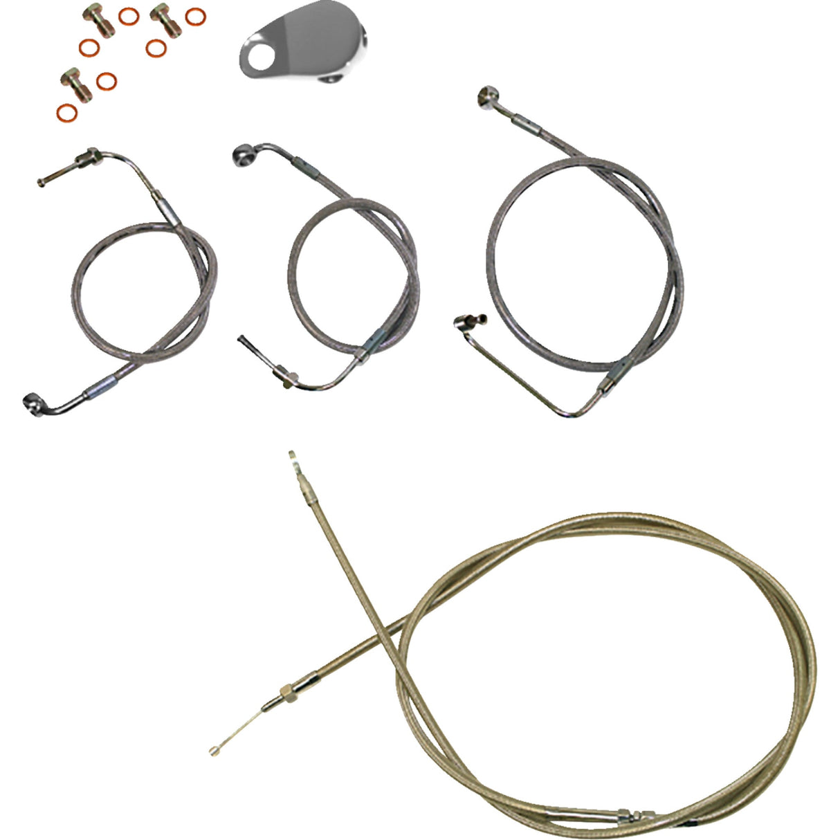 LA Choppers Standard Stainless Braided Handlebar Cable Brake Line Kit 12"-14" Ape Hangers - LA-8155KT-13 For Harley Softail 2018-2022