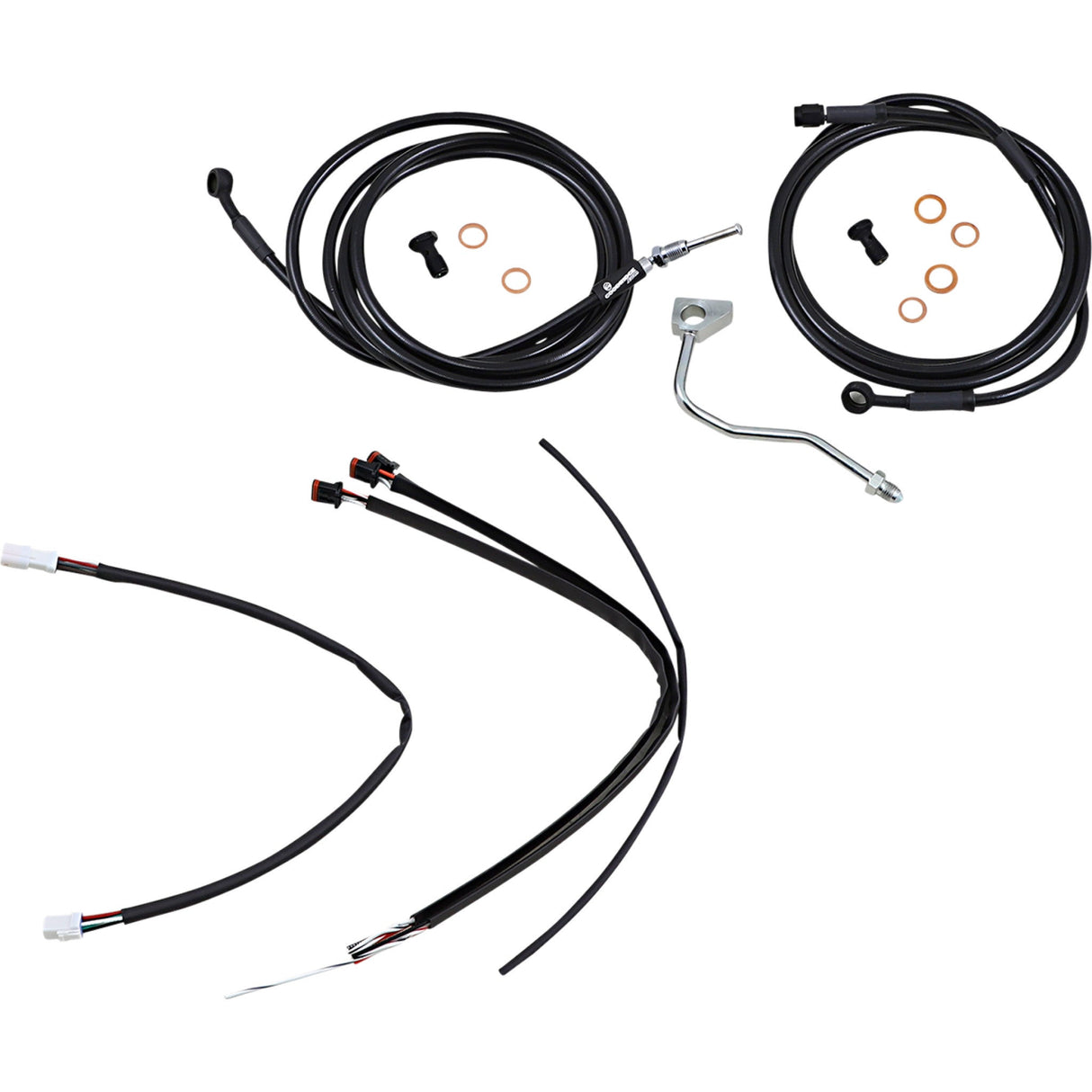 Burly Brand Complete Black Vinyl Handlebar Cable Line Kit For Ape Hangers 14" ABS - B30-1185 For Harley Touring 2017-2020