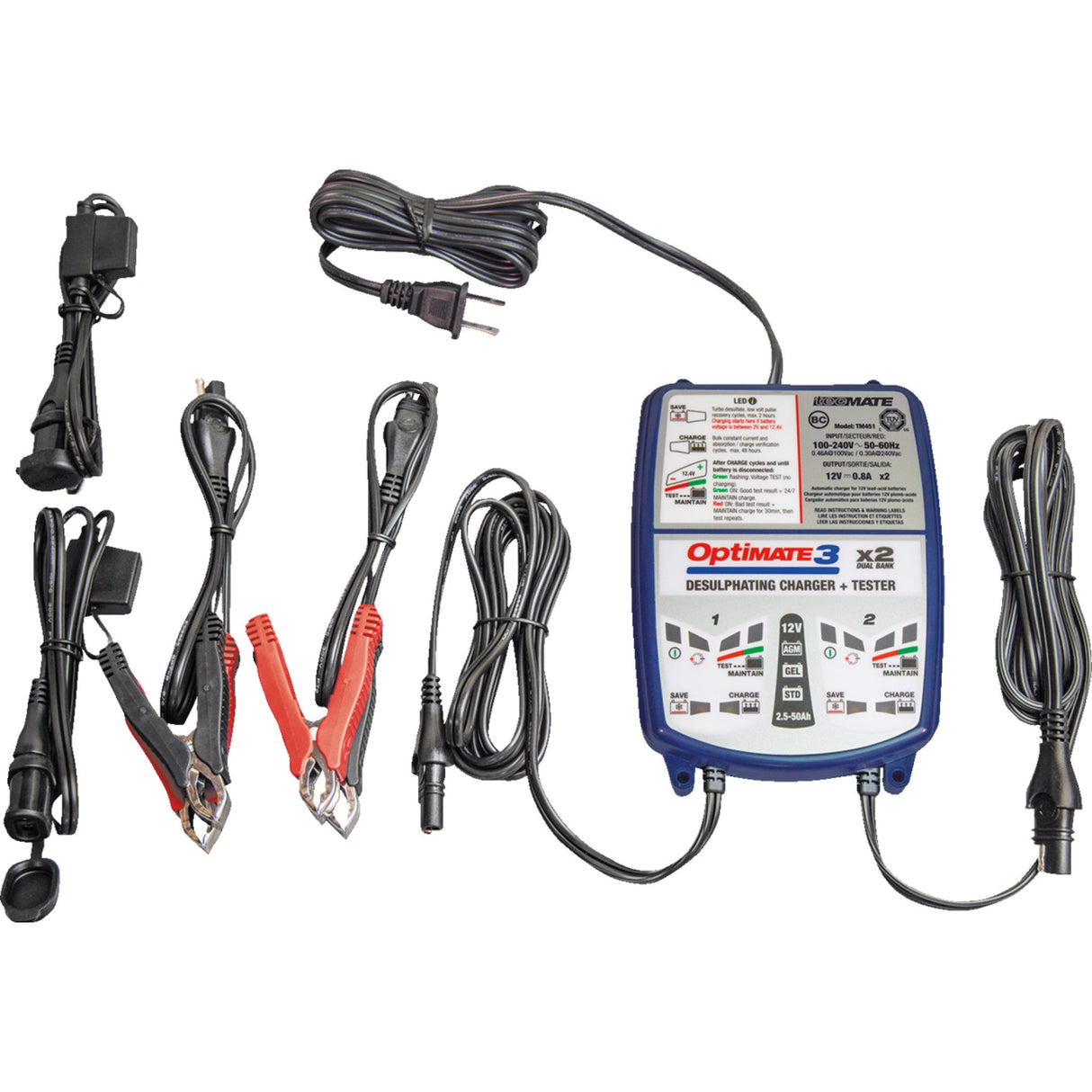 TECMATE 3807-0262 TM451 Optimate™ 3 Multi-Battery Charger Battery Charger/Maintainer - 2-Bank