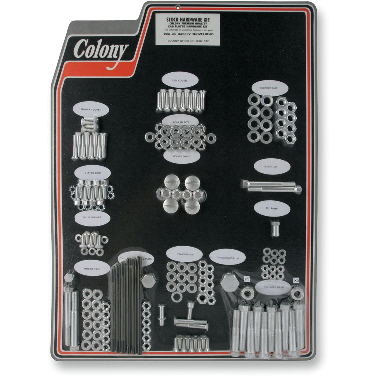 Colony Complete Stock Hardware Kit Stock Motor Cadmium Plated - 8307 CAD For Harley Electra Glide 1966-1969