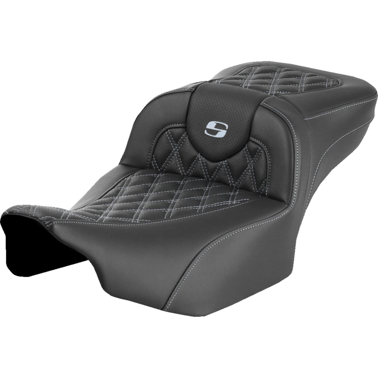 Saddlemen Roadsofa™ Extended Reach Seat Without Backrest Lattice Silver Stitch - 823-07-18405 For Harley Touring 2023-2026