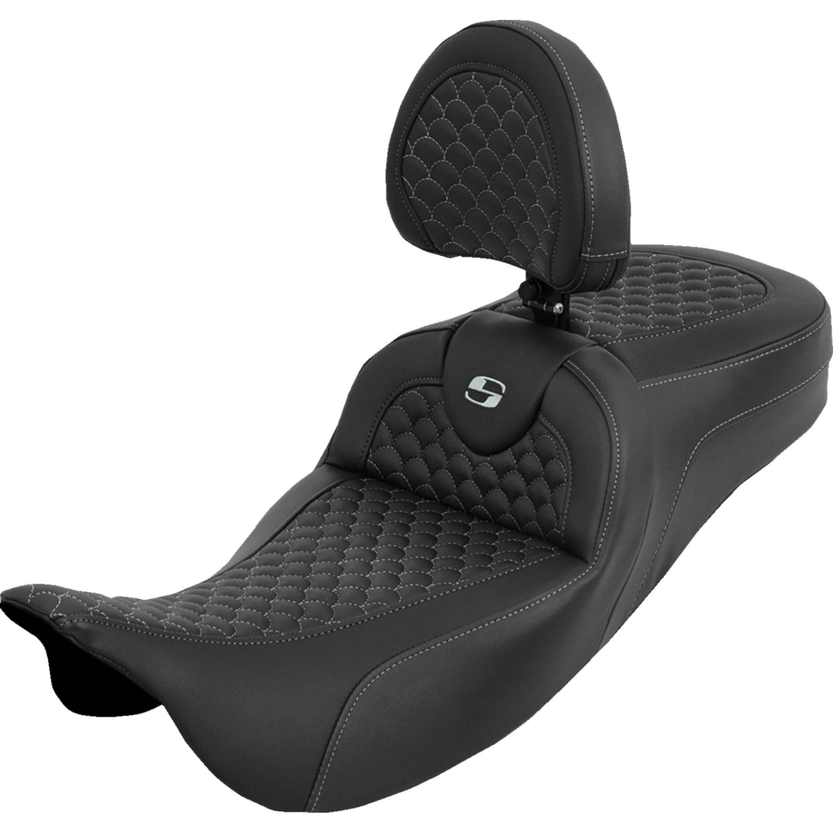SADDLEMEN 0801-2284 808-07B-209B5 Dragon Scale Stitch RoadSofa™ Seat Extended Reach Roadsofa™ Seat - Dragon Scale - Silver Stitch - with Backrest - Touring '08-'25