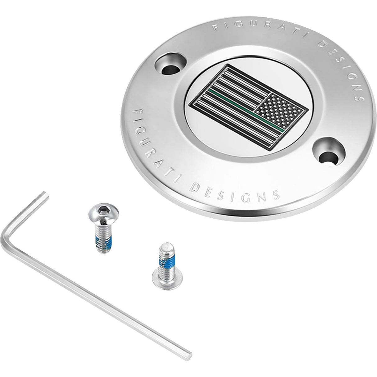 Figurati Designs Timing Cover 2 Hole Green Line American Flag Stainless Steel - FD72-TC-2H-SS For Harley Motorcycles 2017-2022