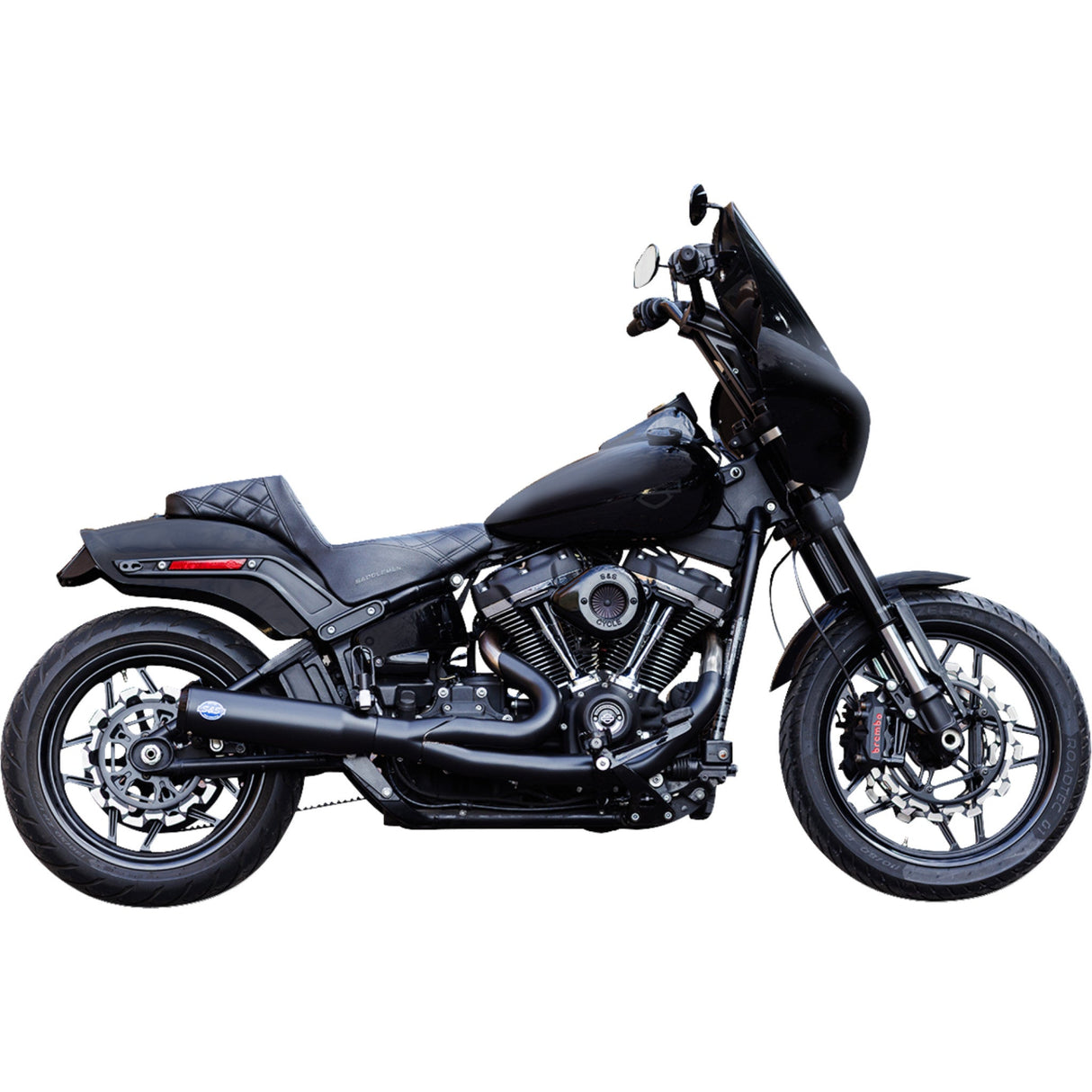 S&S Cycle 2-Into-1 Qualifier Exhaust System 50-State Black Softail - 550-1104 For Harley Softail 2018-2024