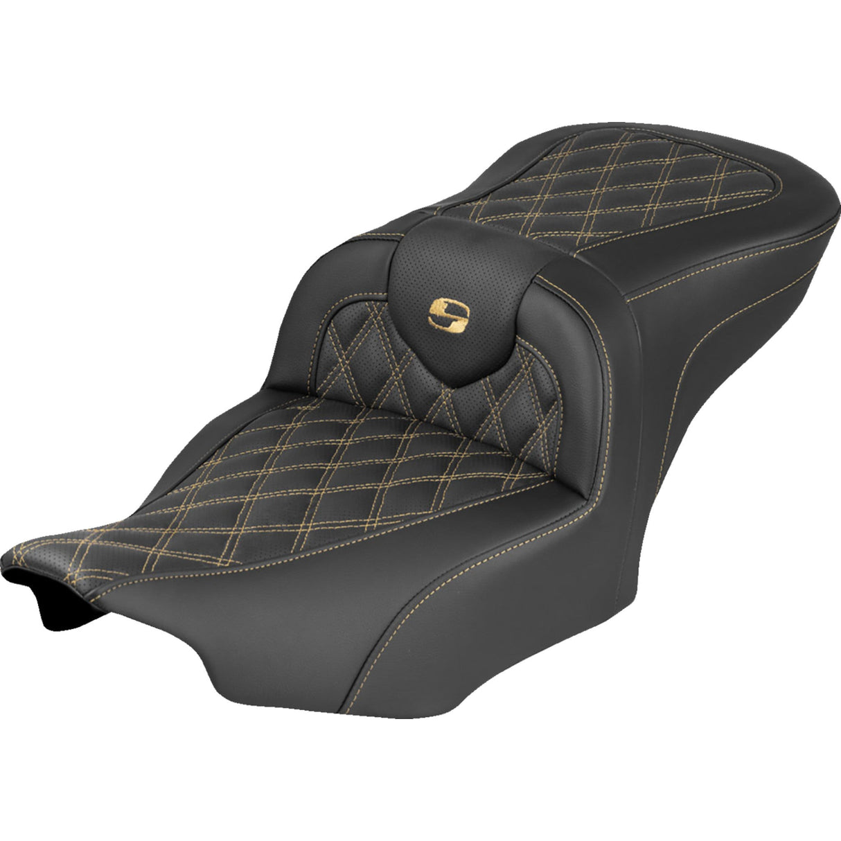 SADDLEMEN 0801-2338 823-07-18207 Roadsofa™ Lattice Stitch Seat RoadSofa™ Seat - without Backrest - Lattice Stitch - Gold Stitch - FLH/FLT '23-'25