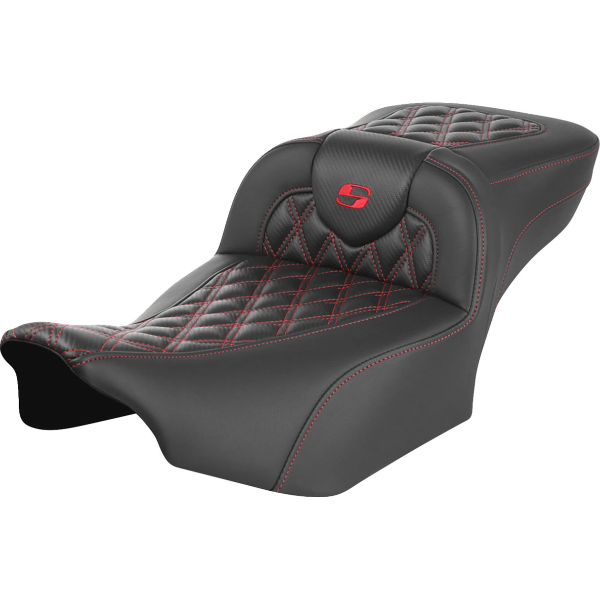 Saddlemen Roadsofa™ Extended Reach Seat Without Backrest Lattice Stitch Red Stitch - 823-07-20704 For Harley Touring 2023-2026