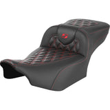 Saddlemen Roadsofa™ Extended Reach Seat Without Backrest Lattice Stitch Red Stitch - 823-07-20704 For Harley Touring 2023-2026