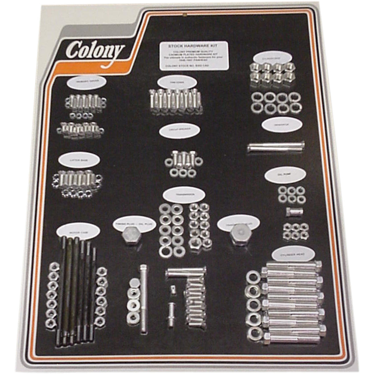 Colony Complete Stock Hardware Kit Stock Motor Cadmium Plated - 8302 CAD For Harley Touring 1948-1957