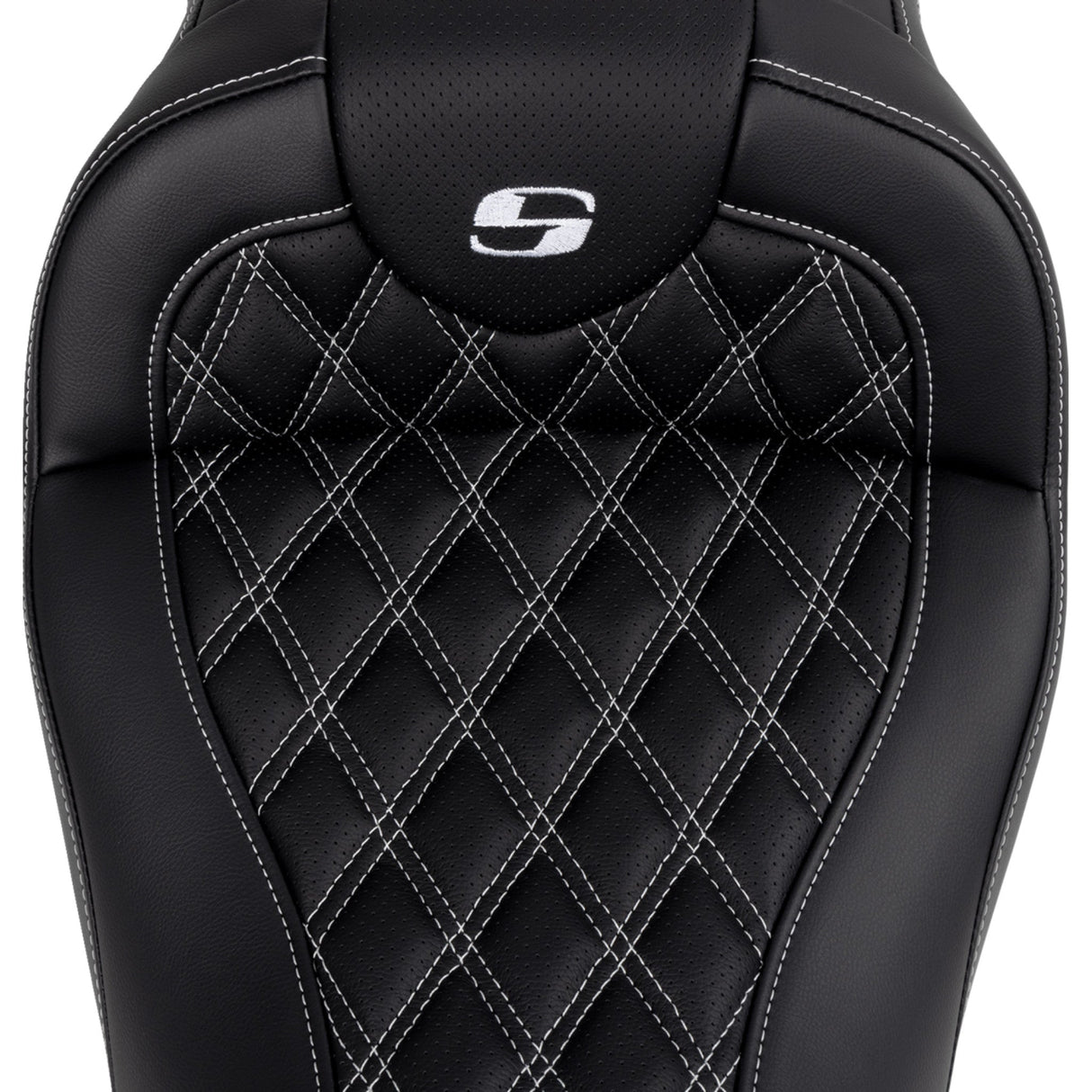 Saddlemen Roadsofa™ Lattice Stitch Seat With Backrest White Stitch - 808-07B-182B6 For Harley Touring 2008-2025