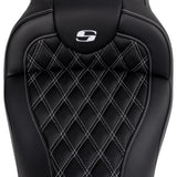 Saddlemen Roadsofa™ Lattice Stitch Seat With Backrest White Stitch - 808-07B-182B6 For Harley Touring 2008-2025