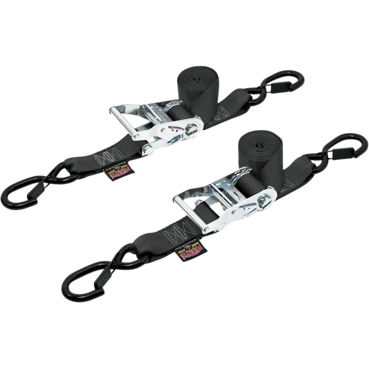 POWERTYE MFG. 3920-0146 30572-S 1-1/2" Ratchet with Safety Latch Hooks Ratchet Tie-Downs - 1-1/2" x 6-1/2' - Black
