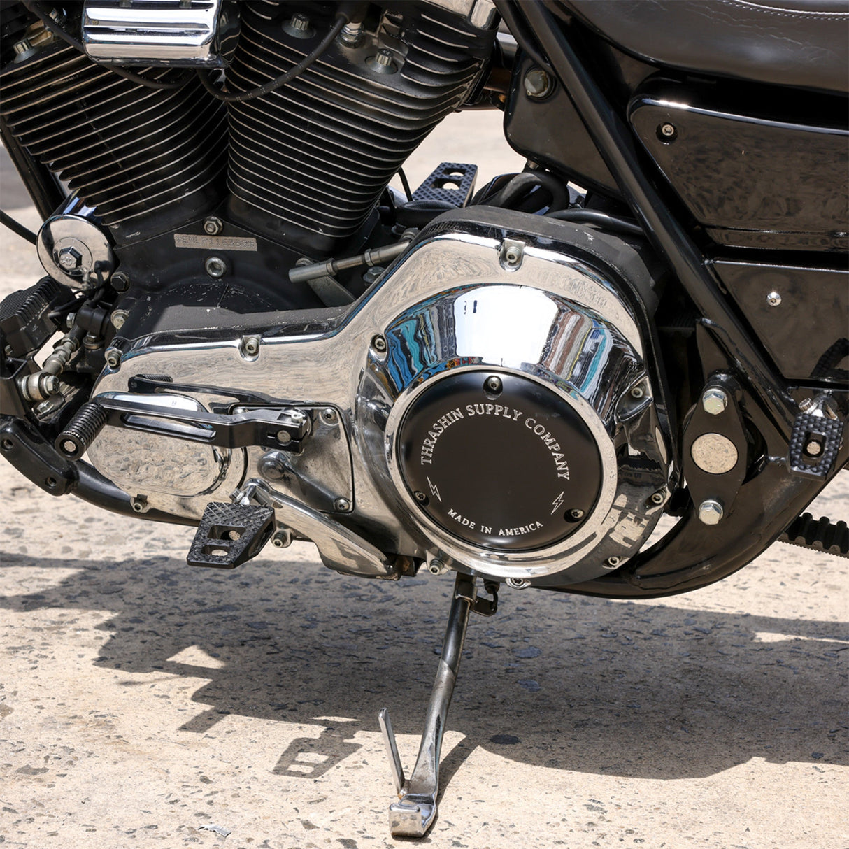 Thrashin Supply CO. Classic Derby Cover Black Machined Classic 3 Hole - TSC-3000-4 For Harley Motorcycles 1970-1998