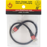 RIDEPOWER 3807-0711 RPUSBCUSBC12 12" Male USB-C to Male USB-C Heavy-Duty Phone Charging Cable Male USB-C to Male USB-C Cable - Phone - Charger - 12" - Black/Red