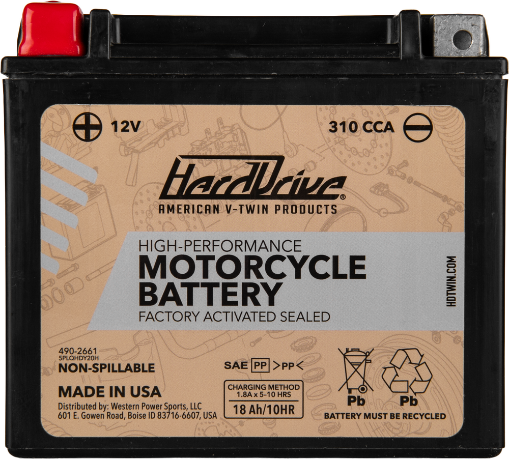 Harddrive High Perform Battery YTX20H CCA 310 - HRDM72RBH For Harley 1974-1996