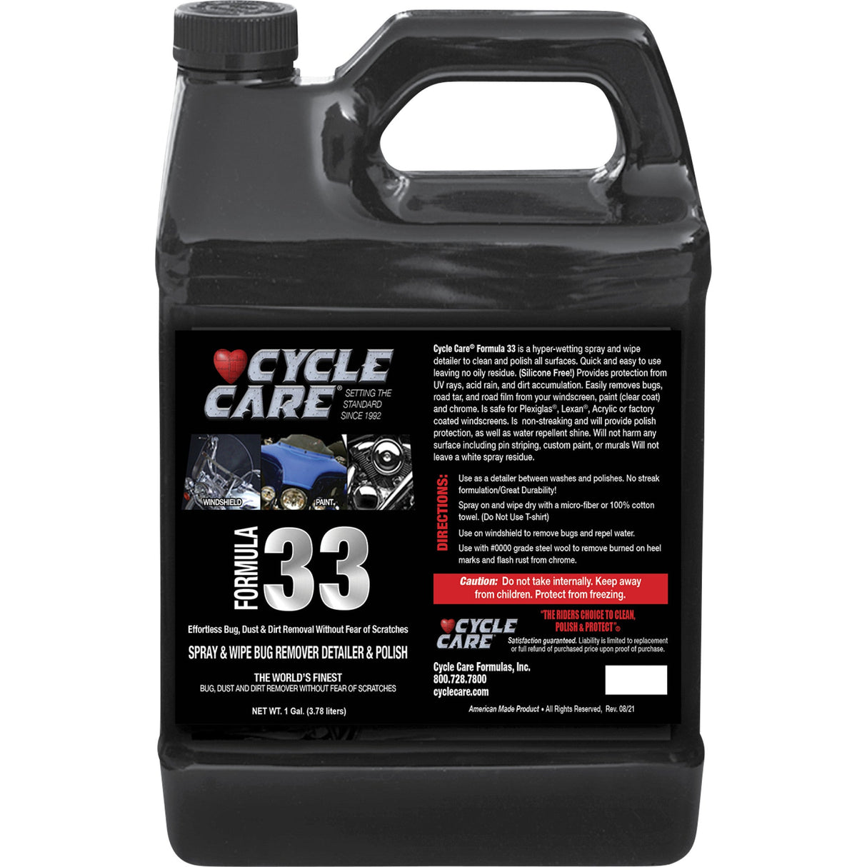 CYCLE CARE FORMULAS 3704-0118 33128 Formula 33 Spray & Wipe®, Bug Remover, Detailer, & Polish Formula 33 Detailer & Bug Remover - 1 U.S. gal.