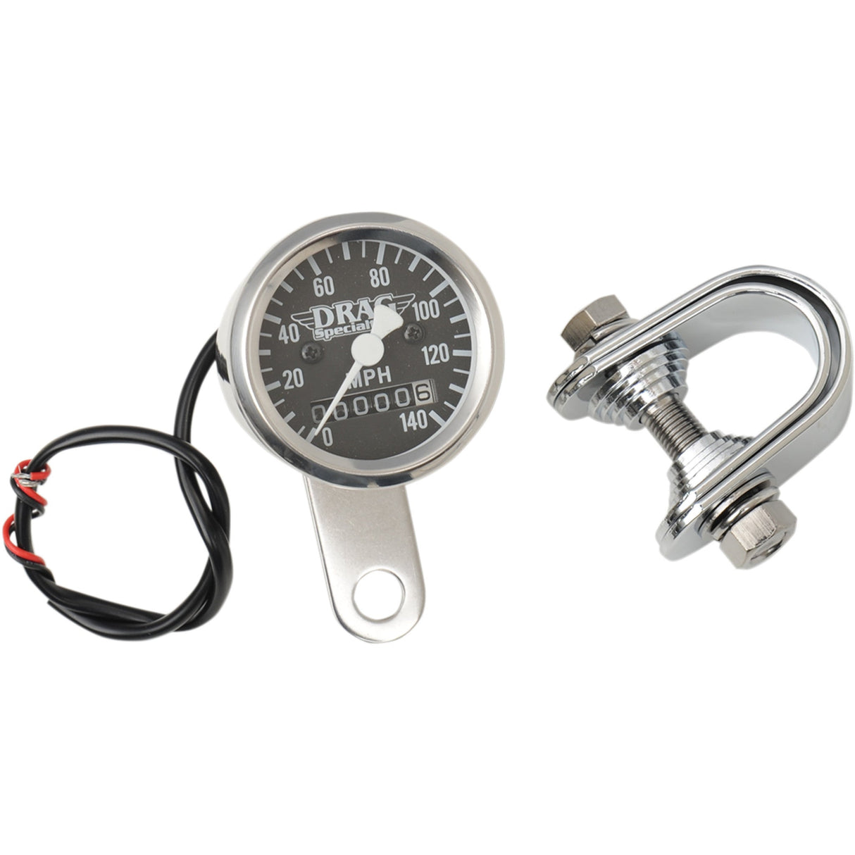 DRAG SPECIALTIES 7805-6843 1-7/8" 140 MPH Mini Mechanical Speedometer Speedometer - Black - 2:1 Ratio - 1-7/8"