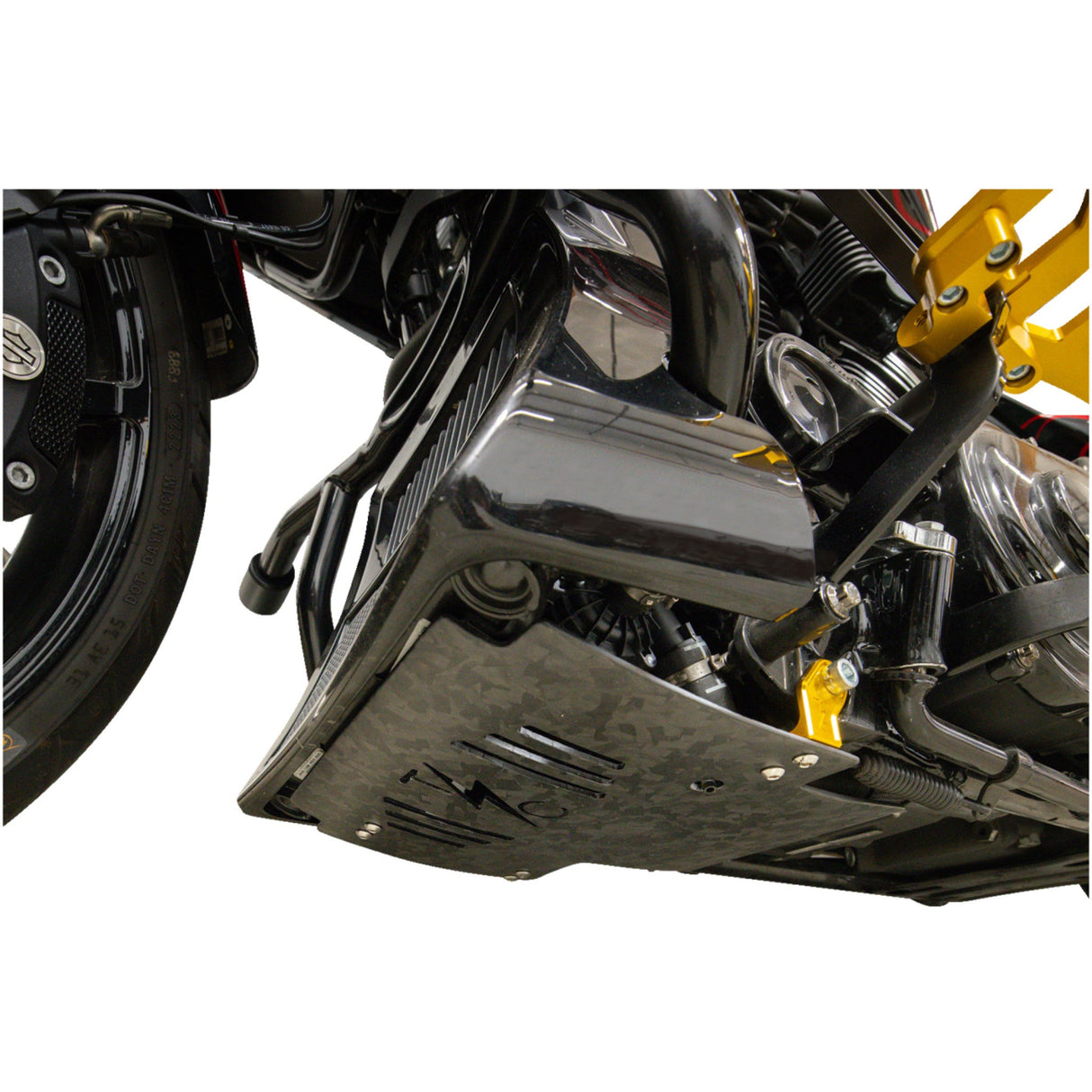 THRASHIN SUPPLY CO. 0506-2534 TSC-3035-5 Forged Carbon Fiber Skid Plate Skid Plate - Carbon Fiber/Forged - With Gold Brackets - FLHX/FLTRX