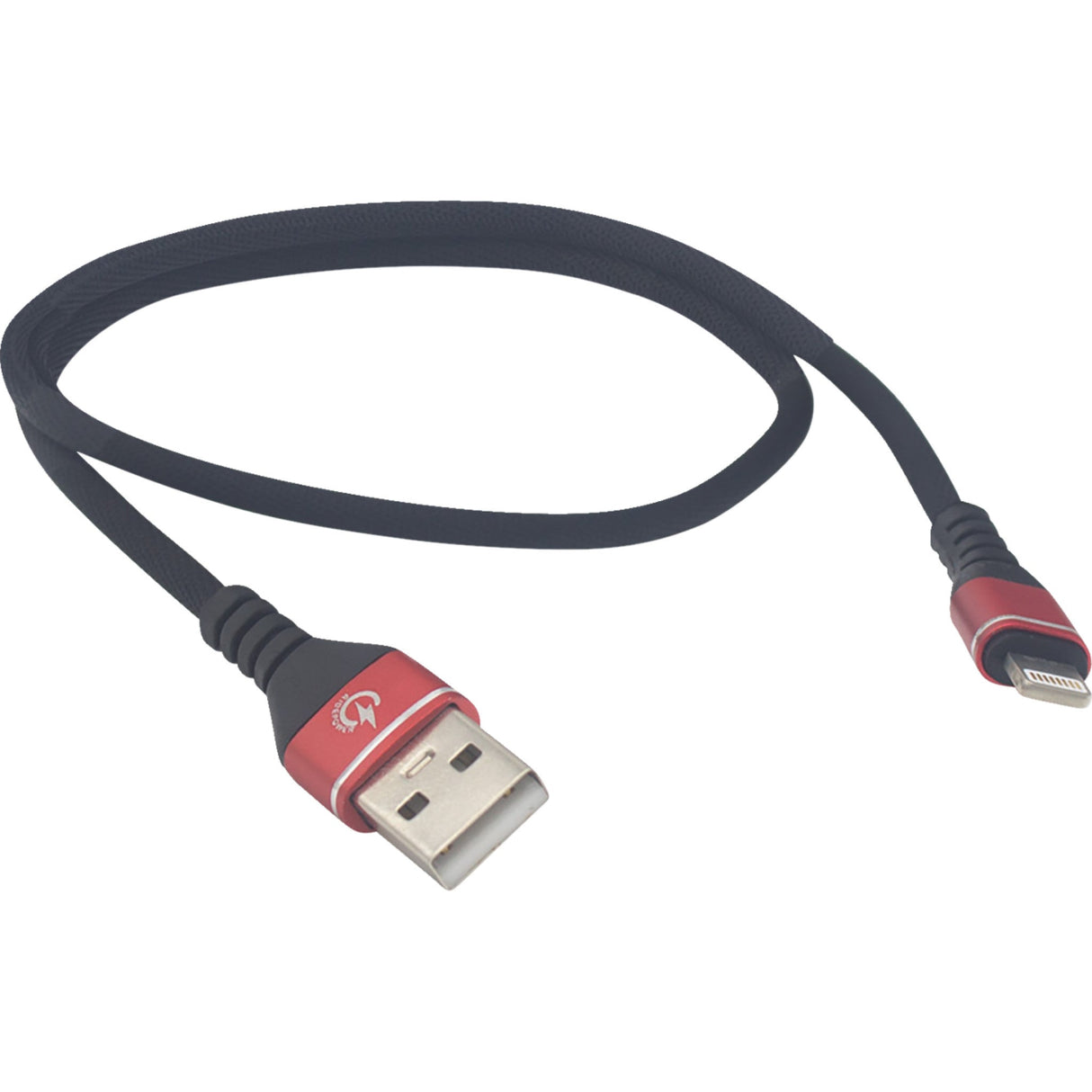 RIDEPOWER 3807-0715 RPUSBLHT18 18" Male USB to Male Lightning Phone Charging Cable 3.0 Male USB to Male Lightning Cable - Phone - Charger - 18" - Black/Red