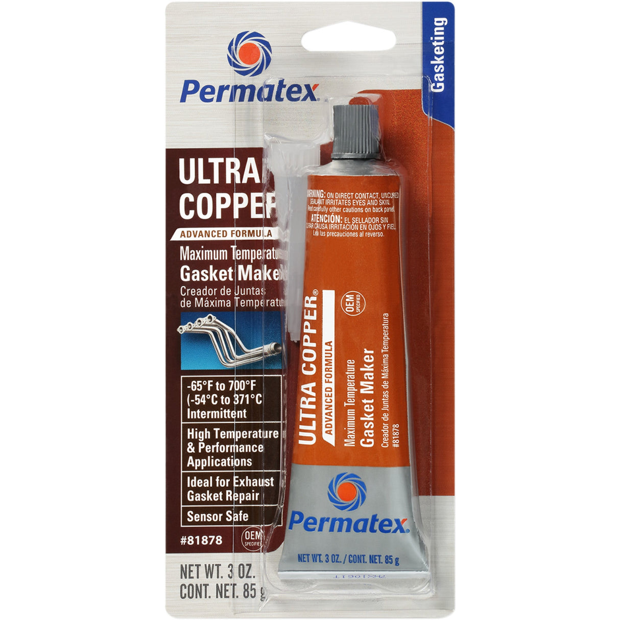 PERMATEX 3710-0006 81878 Ultra Copper® Maximum Temperature RTV Silicone Gasket Maker Silicone Gasket Maker - 3 oz. net wt.