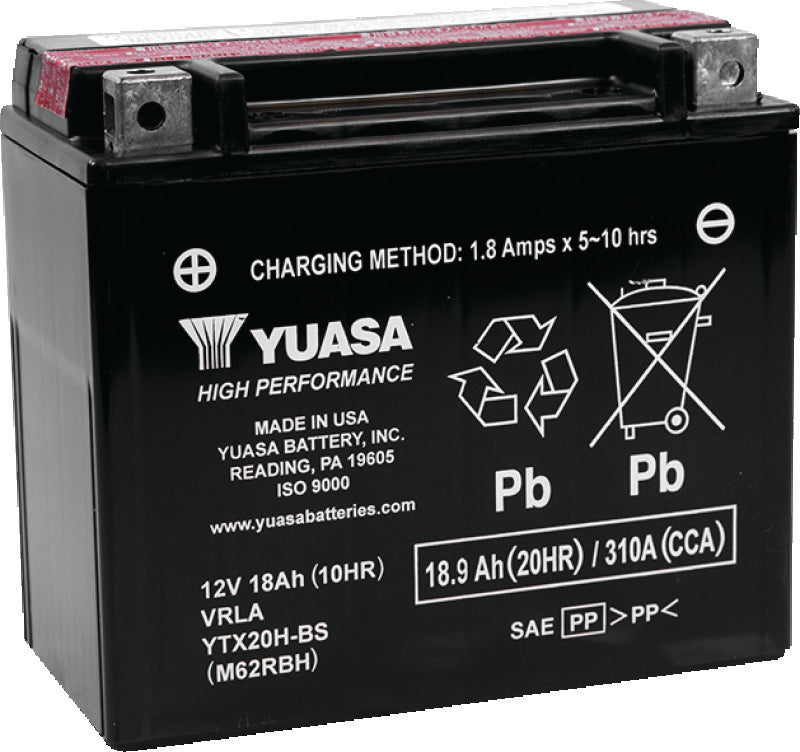 Yuasa Battery YUAM62RBH Yuasa YTX20H-BS High Performance AGM 12-Volt Battery W/bottle
